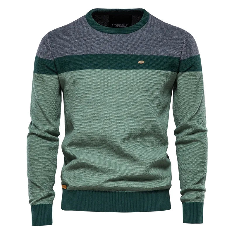 Jersey Norwein de punto verde con franja verde oscuro y cuello redondo