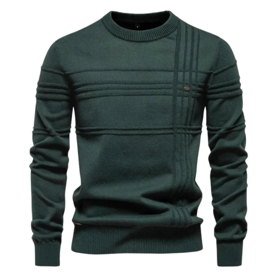 Jersey Alex verde oscuro de punto, cuello redondo y franjas horizontales al frente.