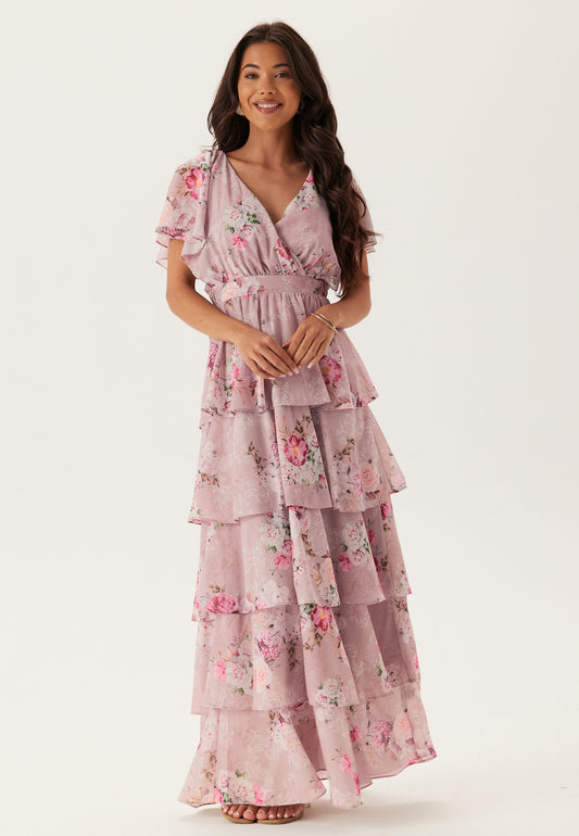 Floral Flutter Tiered Maxi Dress