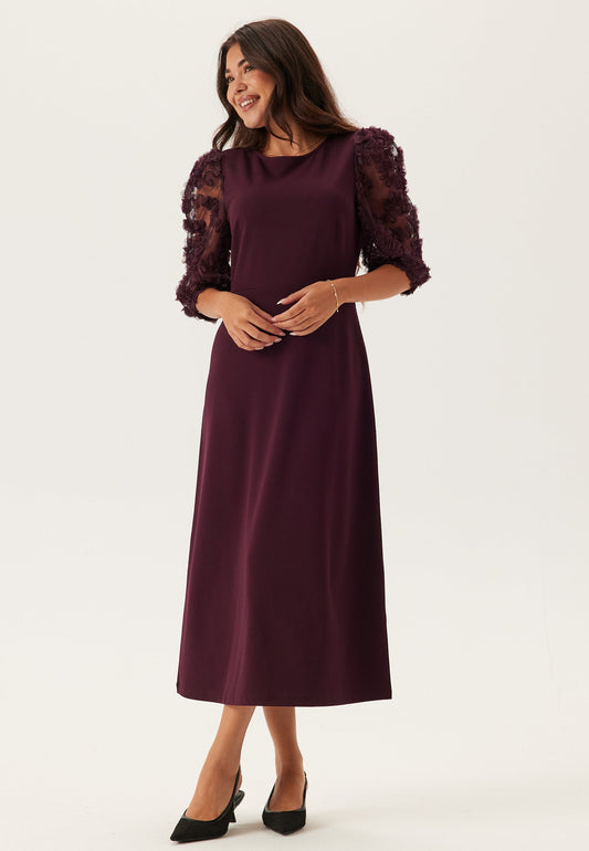 3D Floral Sleeve Midi Dress